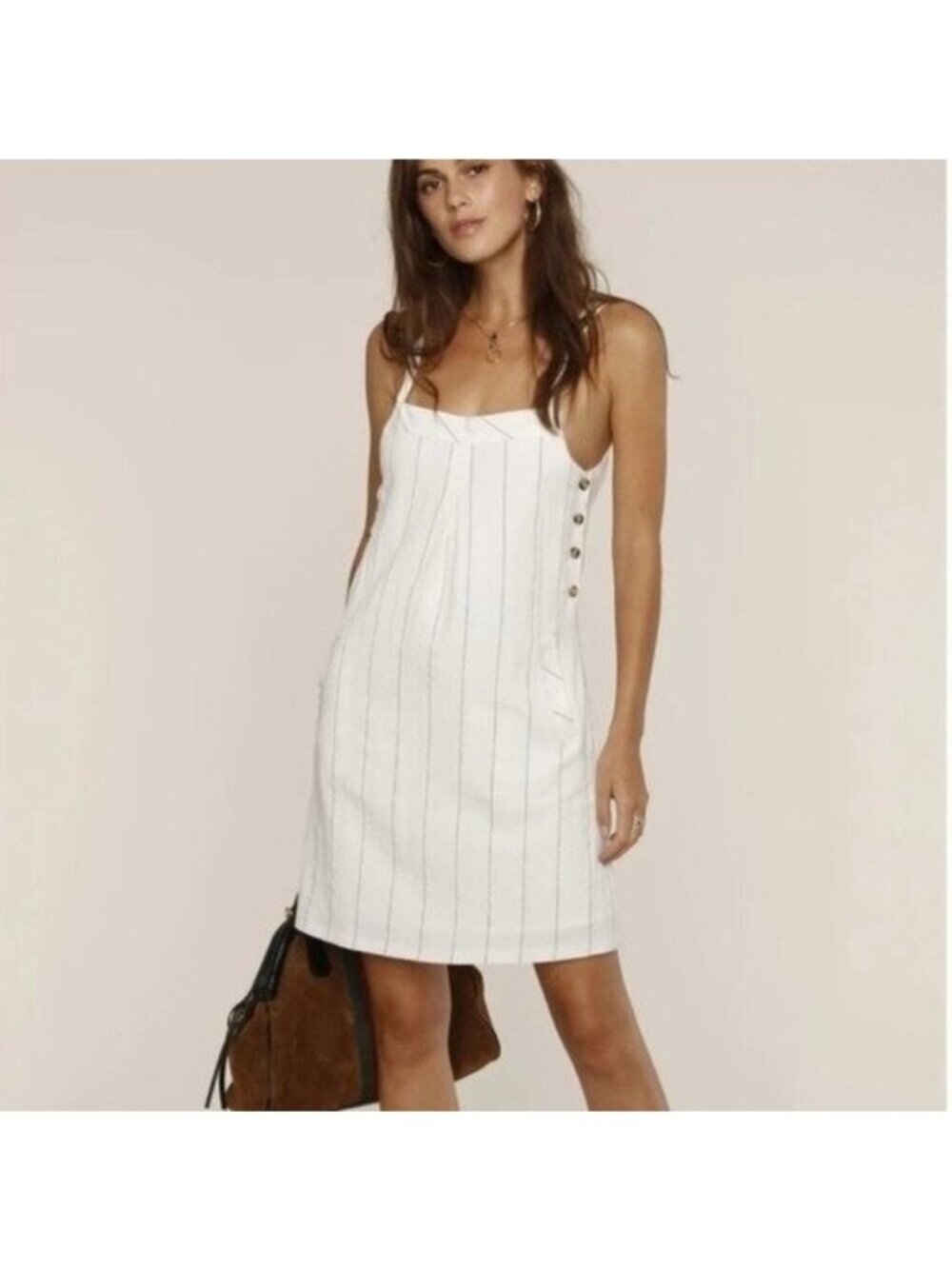 Heartloom  white striped Rhea jumper  linen blend short dress size medium